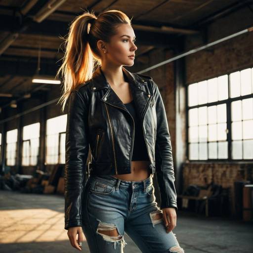 Woman with High Ponytail in Leather Jacket Woman with High Ponytail in Leather Jacket