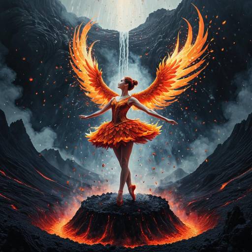 Fiery Phoenix Ballerina in Volcanic Crater