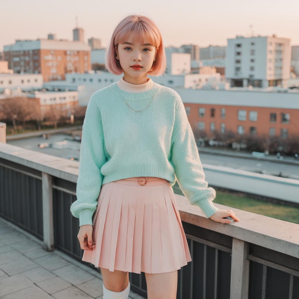 Kawaii Fashion on an Urban Rooftop