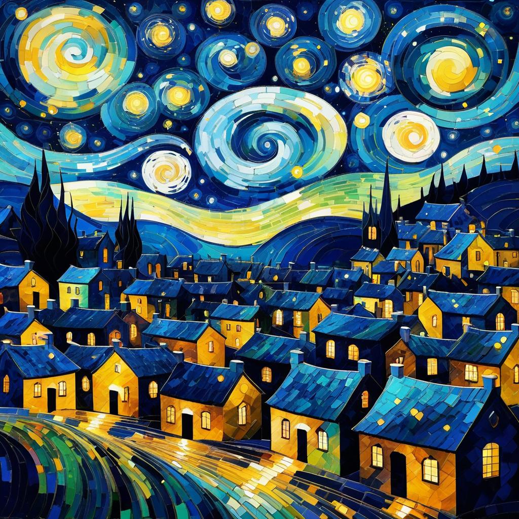 Starry Night Village in Van Gogh Style