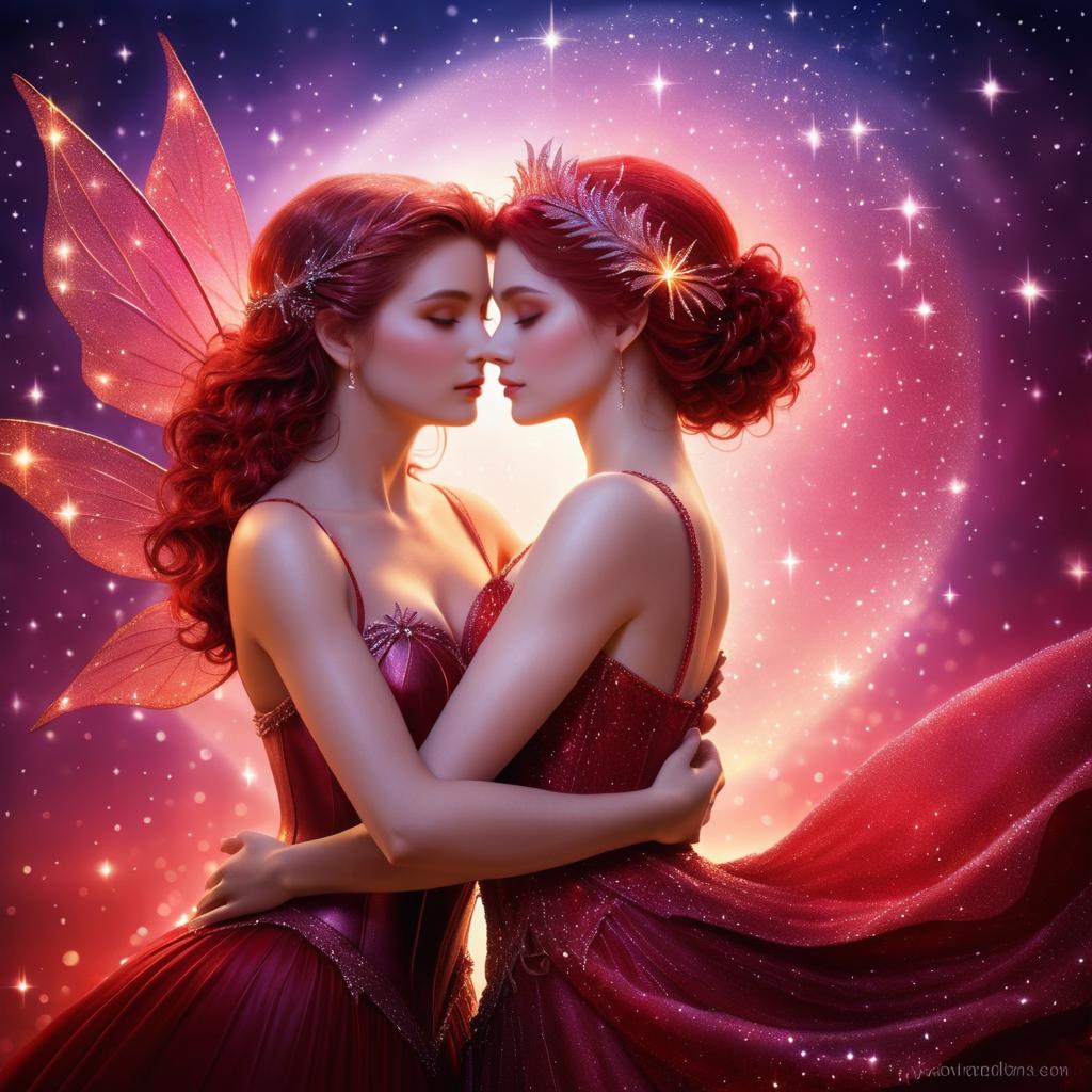 Enchanting Ruby Fairy and Woman Embrace