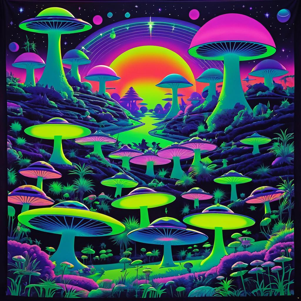 Psychedelic 70s Cats in Alien Landscape