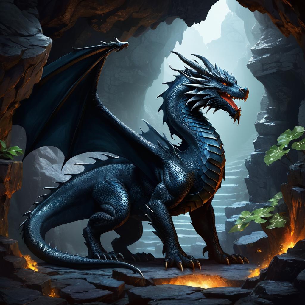 Majestic Dragon in Dark Cavern Scene