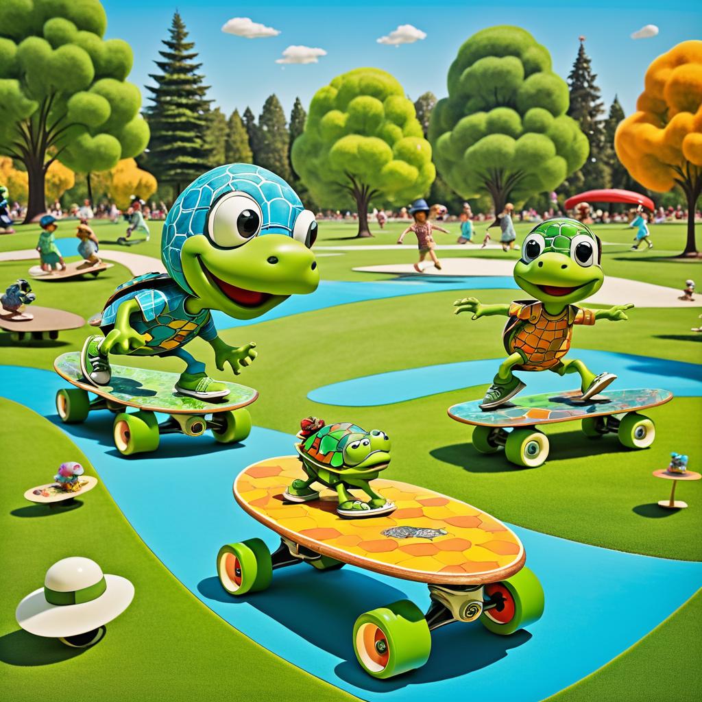 Whimsical Turtle Skateboarding in the Park