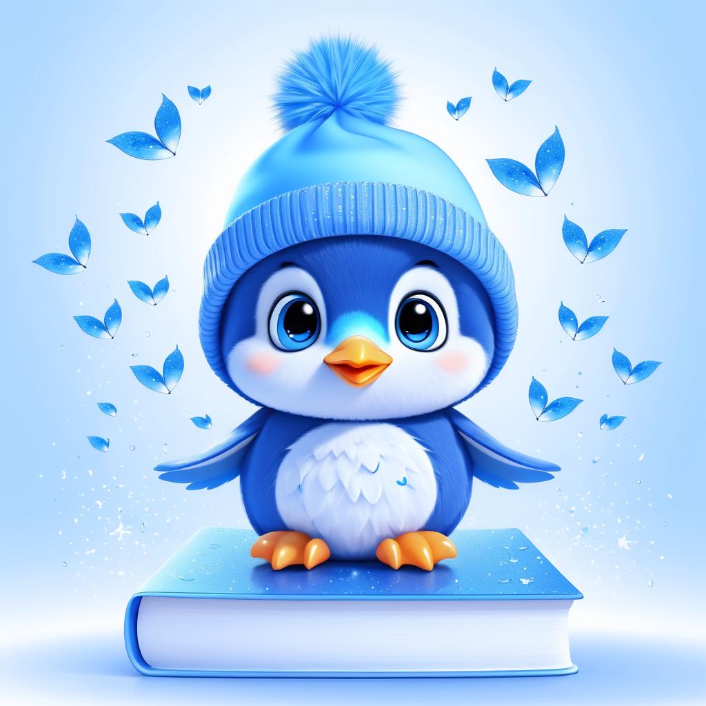 Adorable Blue Baby Penguin Cartoon Character