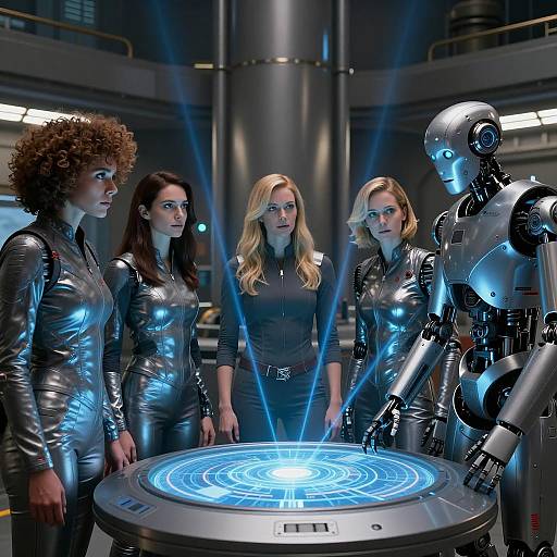 Futuristic Team in Industrial Hologram Scene