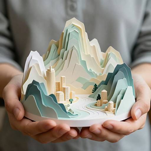 Miniature Paper Landscape in Hands