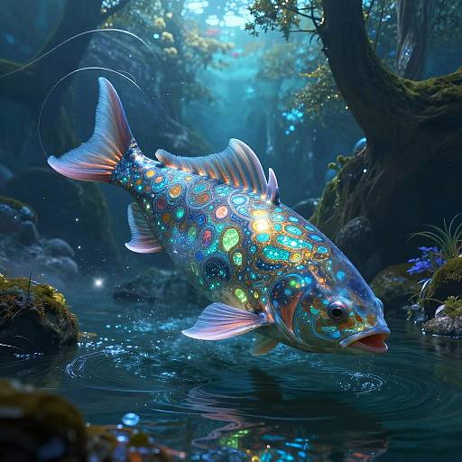 Fantasy Massive Glowing Fish in River