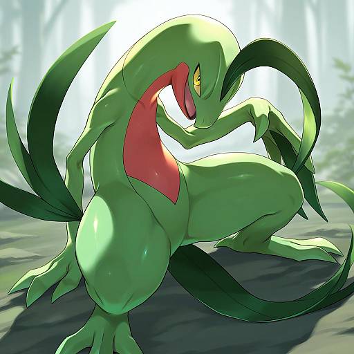 Illustration of Grovyle, pokemon in the style of Rom (20)