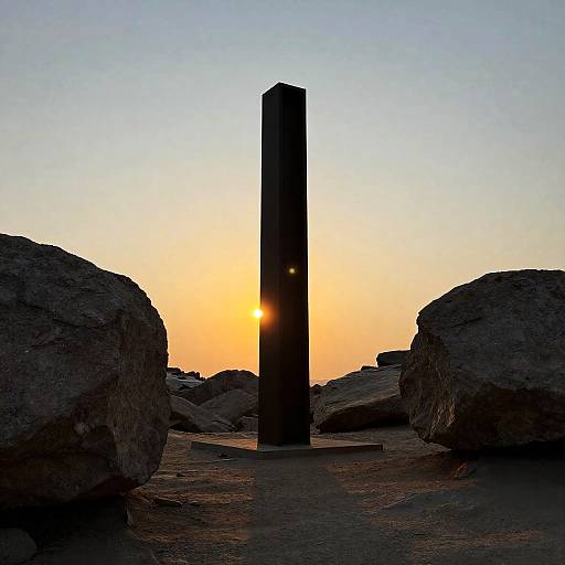 Sunset Landscape with Metal Pillar