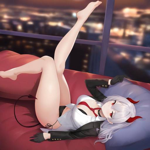 Demon Girl in Seductive Pose Indoors