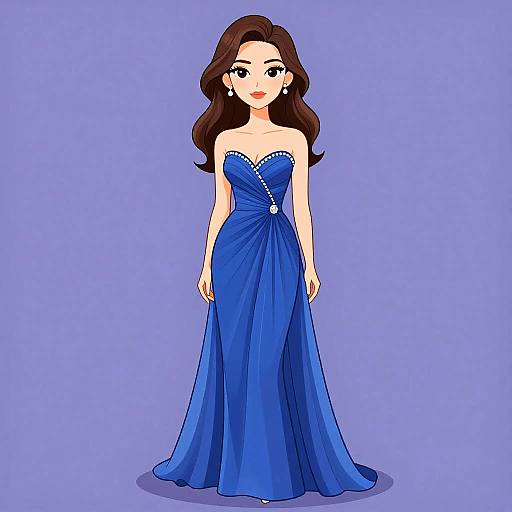 Elegant Woman in Ocean Blue Strapless Gown