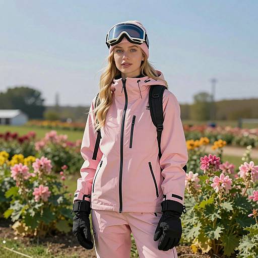 Confident Woman in Pink Ski Outfit