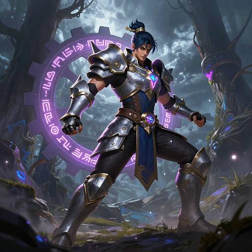 Futuristic Warrior in Enchanted Forest