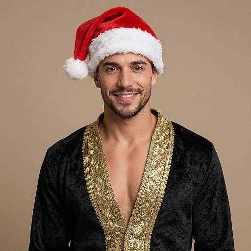 Man in Black and Gold Santa Outfit