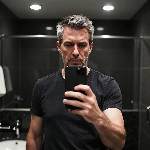 Moody Middle-Aged Man Mirror Selfie