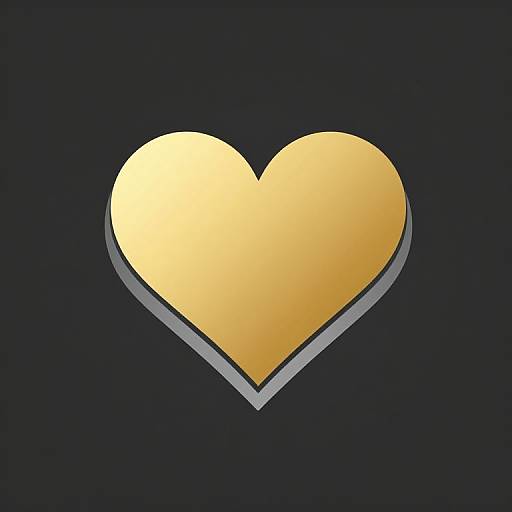 Digital illustration of a shiny, golden heart with a subtle gray shadow against a dark blue background.