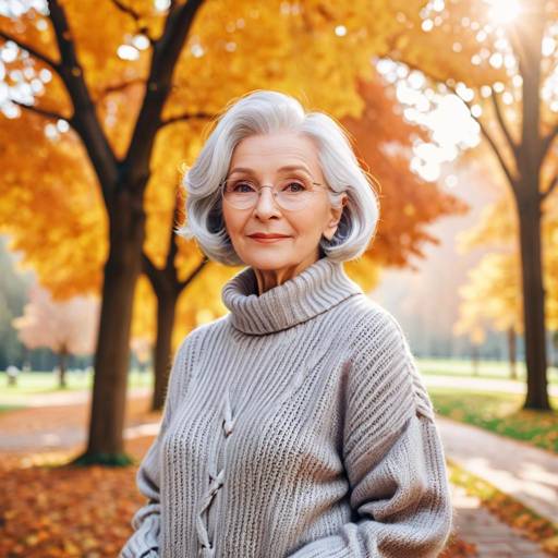 Elderly Woman in Cozy Autumn Park Elderly Woman in Cozy Autumn Park