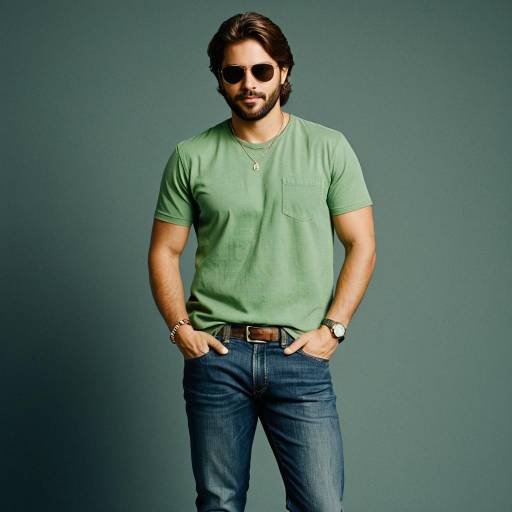 Casual Man in Green T-Shirt and Jeans