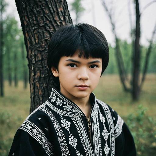 Boy in Traditional Russian Attire Outdoors