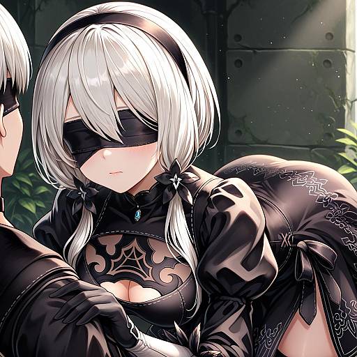 Illustration of 9s (nier:automata), nier (series) in the style of Sakura ani