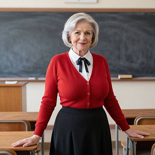 Vintage Schoolteacher in Sunlit Classroom