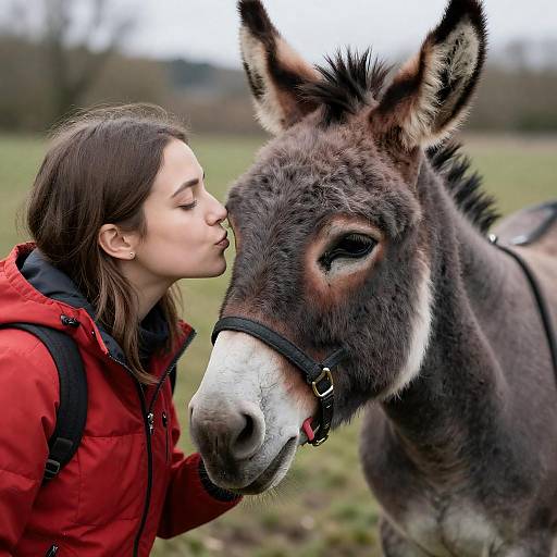 Tender Moment Between Woman and Donkey
