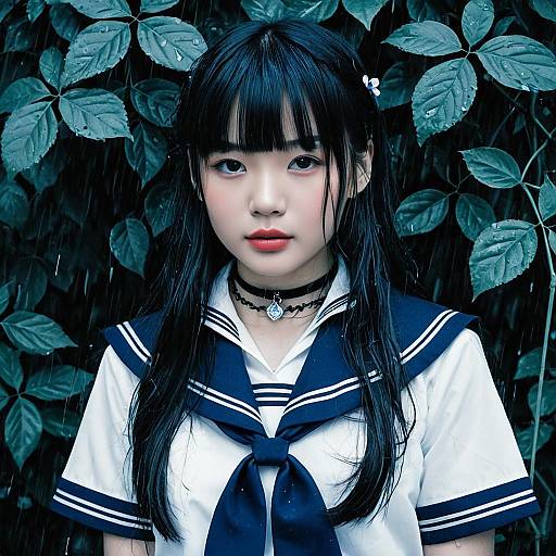 Blue Monochrome Crying Schoolgirl