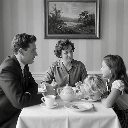 Black-and-White Family Dining Portrait