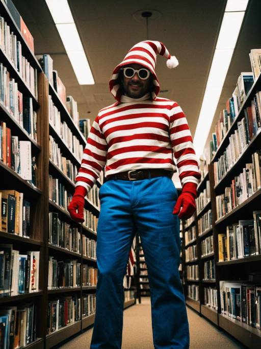 Man in Waldo Costume in Bookstore