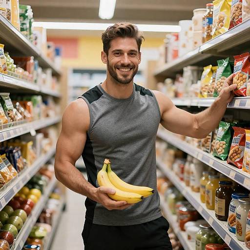 Muscular Man Grabbing Snacks in Grocery
