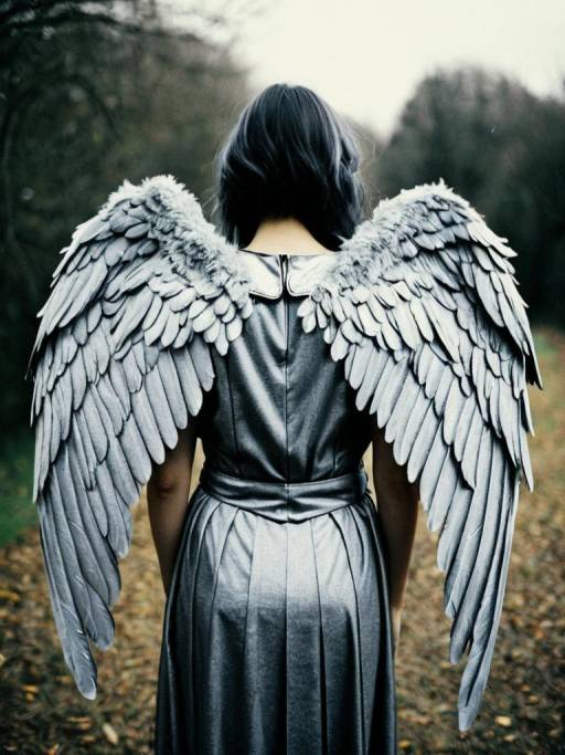 Person Wearing Grey Angel Wings Costume