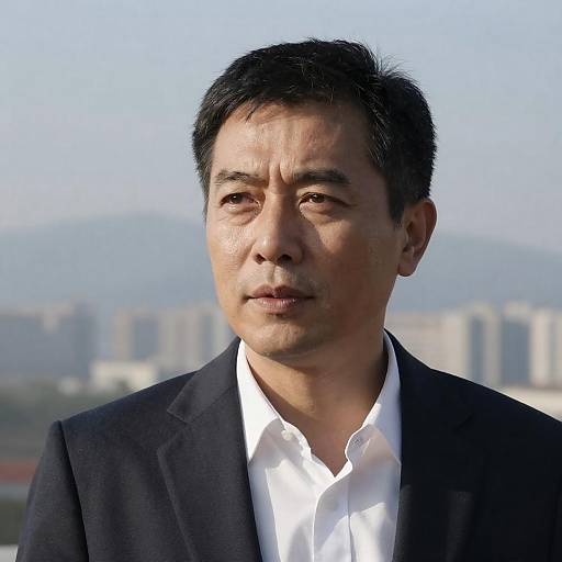 Serious Man Against Urban Mountain View