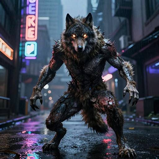 Cyberpunk Half-Wolf Transformation Scene