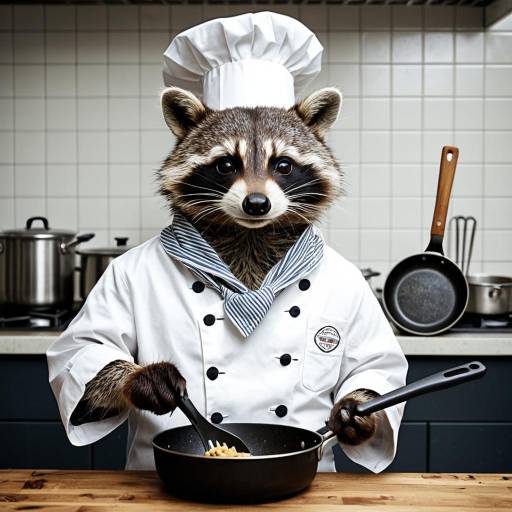Anthropomorphic Raccoon Chef Cooking