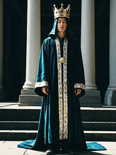 Man in Royal Costume with Crown and Robe