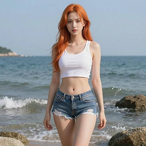 Realistic Nami in Spandex by the Ocean
