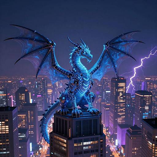 Futuristic Dragon-Djinn Overlooking Neon City