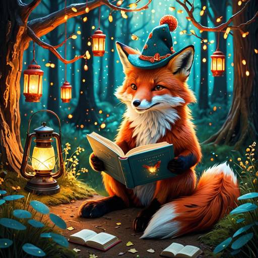 Fox Reading in Enchanted Forest