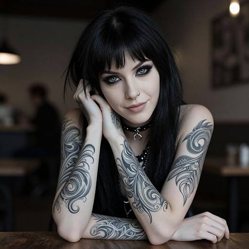 Gothic Woman with Intricate Tattoo Sleeves