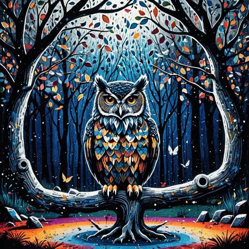 Mystical Owl Under Colorful Tree