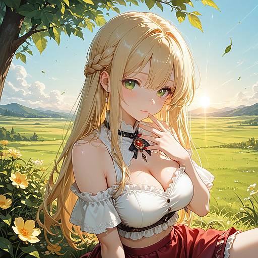 Blonde Anime Girl in Countryside