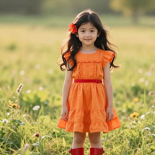 Confident Girl in Sunlit Meadow