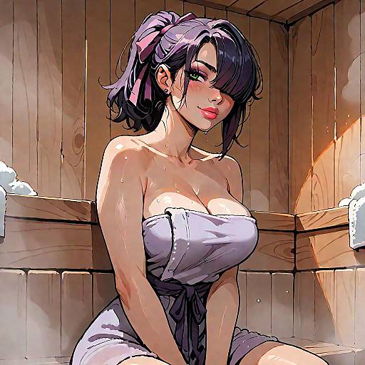 Serene Anime Girl in Sauna