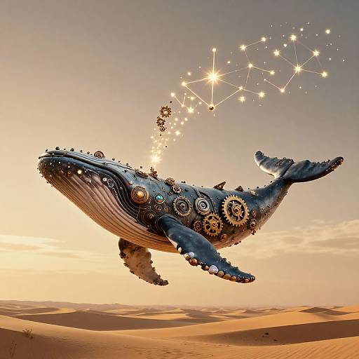 Steampunk Clockwork Whale in Desert Sky
