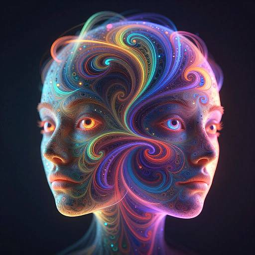 Vibrant AI Fractal Faces Art
