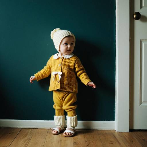 Toddler in Yellow Knit Outfit and Winter Hat