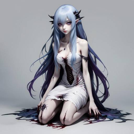 Slender Undead Monster Girl with Azure Hair Slender Undead Monster Girl with Azure Hair