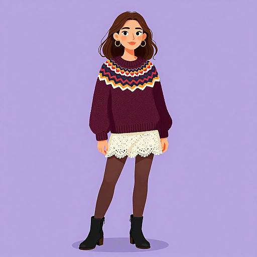 Boho Chic Woman in Chunky Knit Sweater