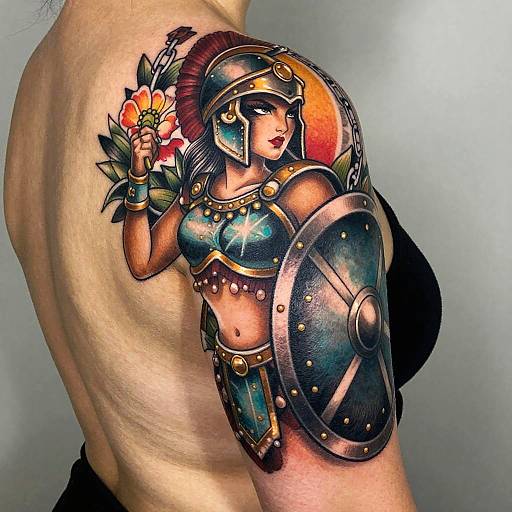 Neo-Traditional Female Gladiator Tattoo
